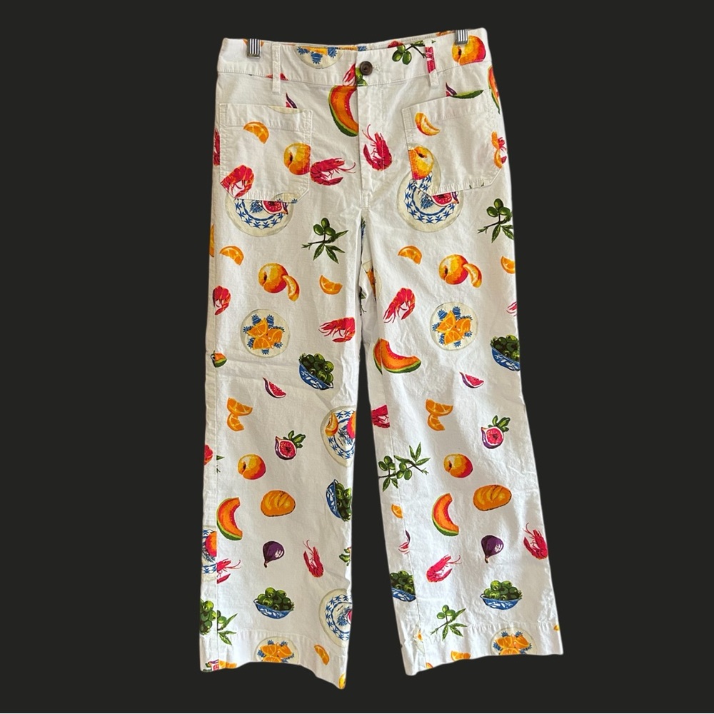J CREW Lizzie High-Rise Patch-Pocket Wide Leg Pants‎ Fruit Print 28P - Picture 3 of 13